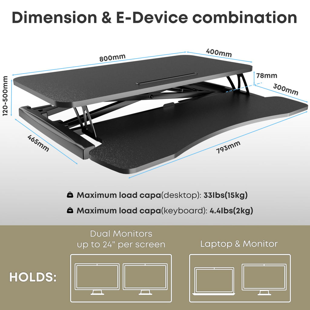 PUTORSEN 32" Standing Desk Converter – Ergonomic Sit Stand Riser with Tray