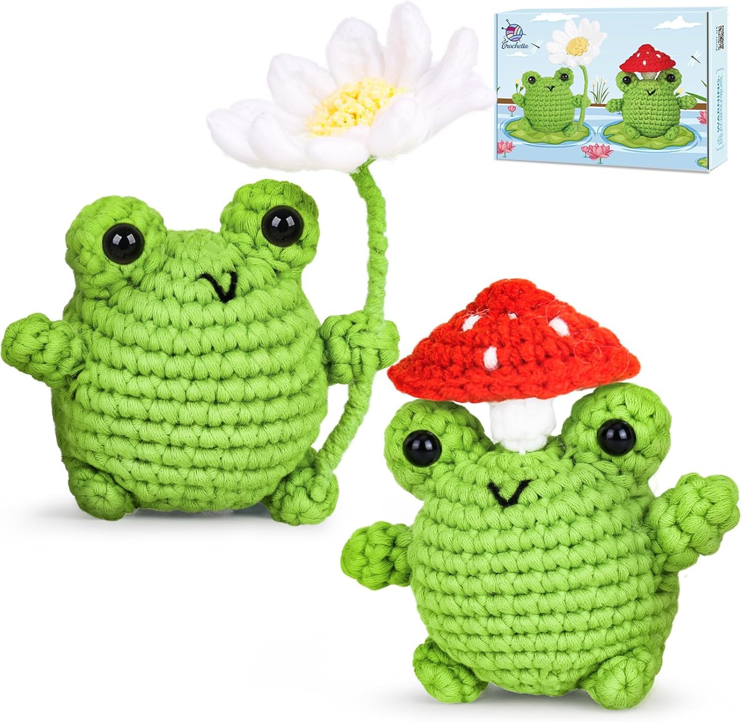 Crochetta Beginner Crochet Kit - Daisy & Mushroom Frog Amigurumi Craft Set