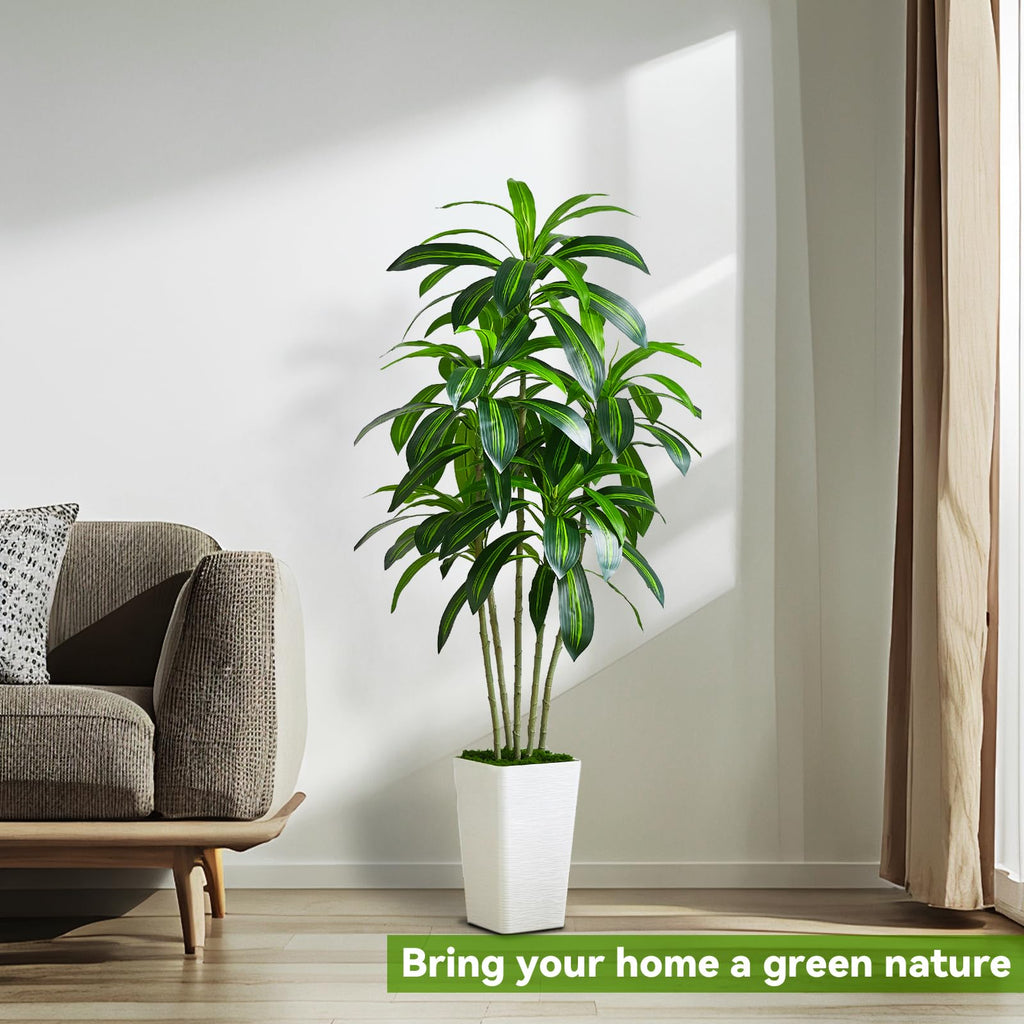 Jolof Store 5FT Artificial Dracaena Tree with White Tall Planter