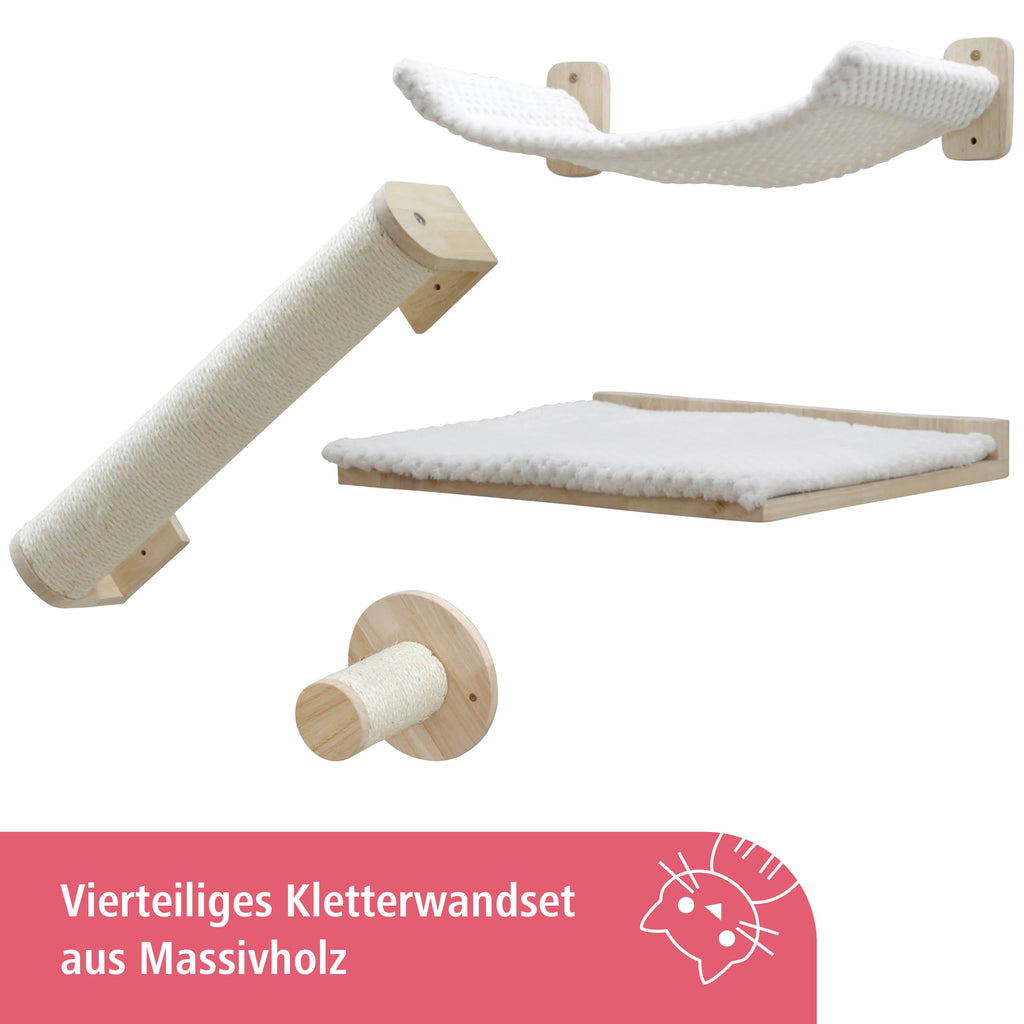 Kerbl Alps 4-Piece Cat Climbing Wall Set | Solid Wood Sisal Hammock