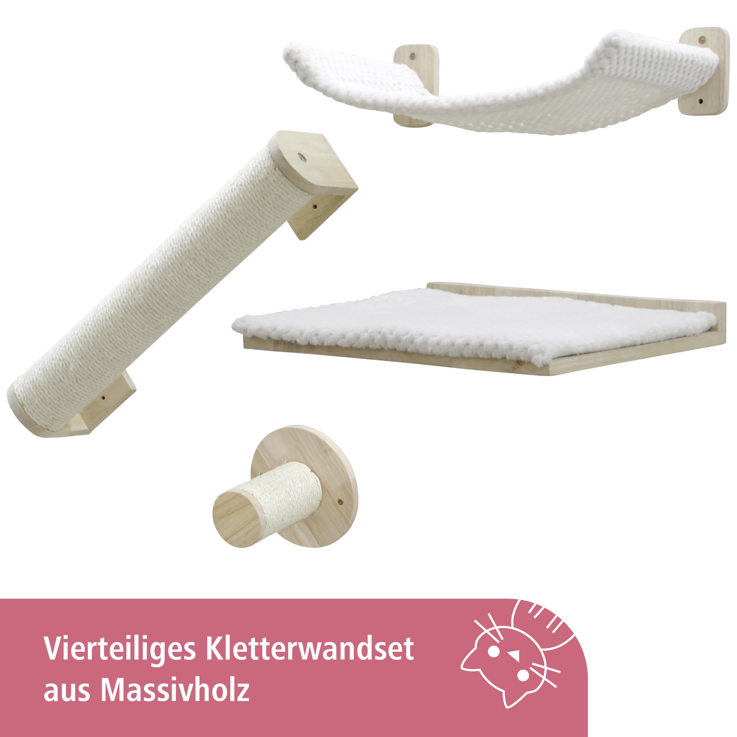 Kerbl Alps 4-Piece Cat Climbing Wall Set | Solid Wood Sisal Hammock