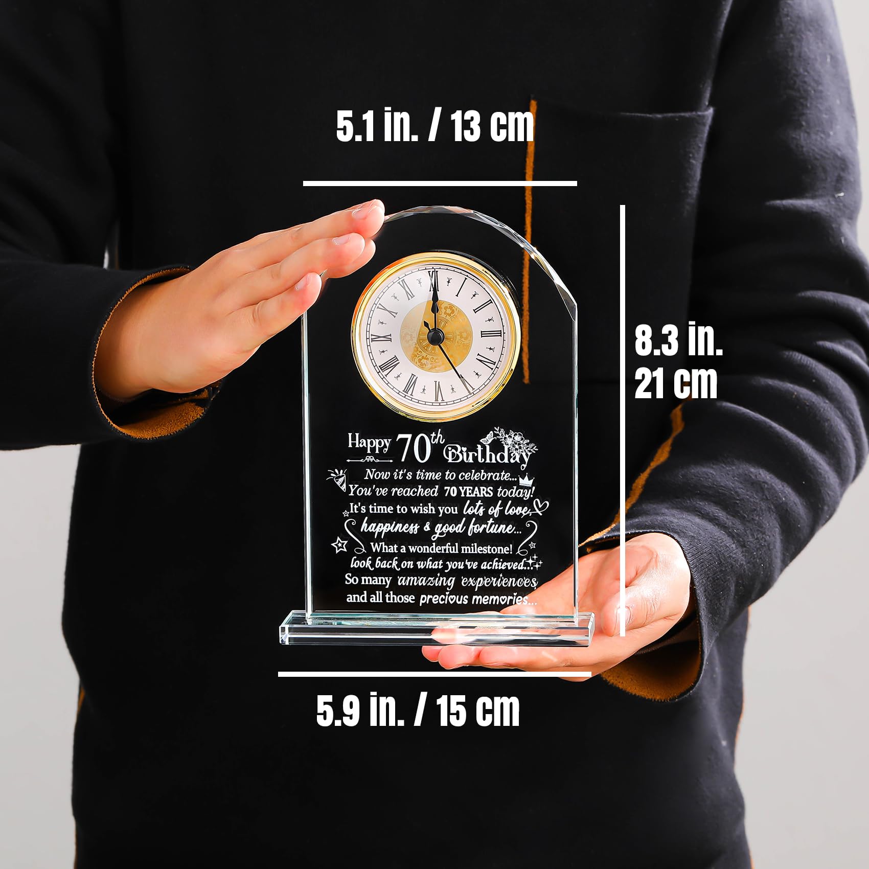 70th Birthday Glass Keepsake Clock – Milestone Gift for Men & Women