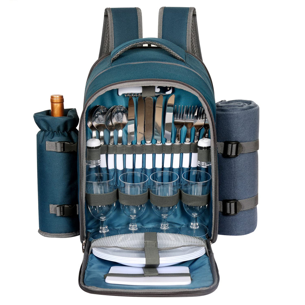 Hap Tim 4 Person Picnic Backpack with Insulated Cooler & Blanket - Blue