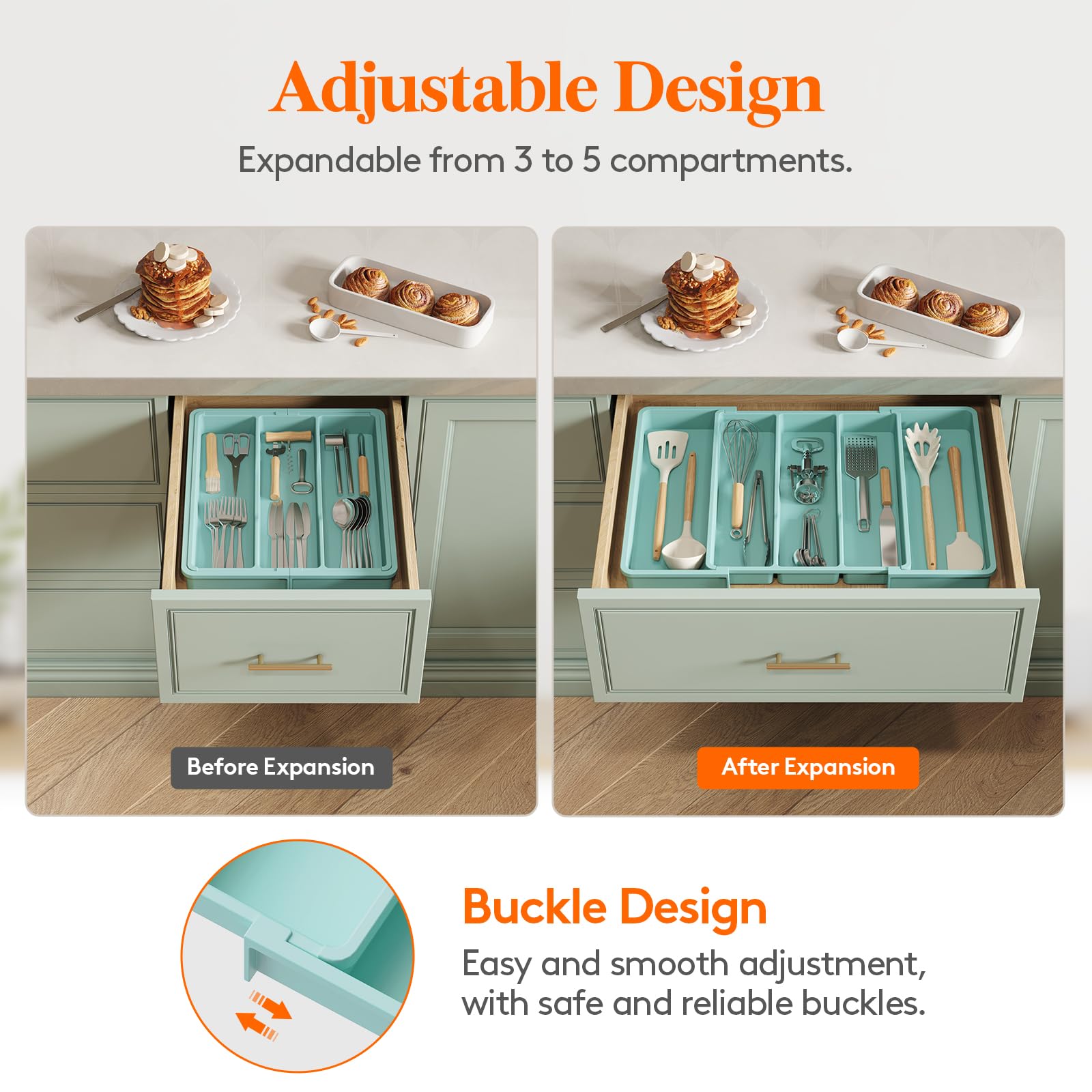 Lifewit Expandable Utensil Drawer Organiser | Large Plastic Cutlery Tray