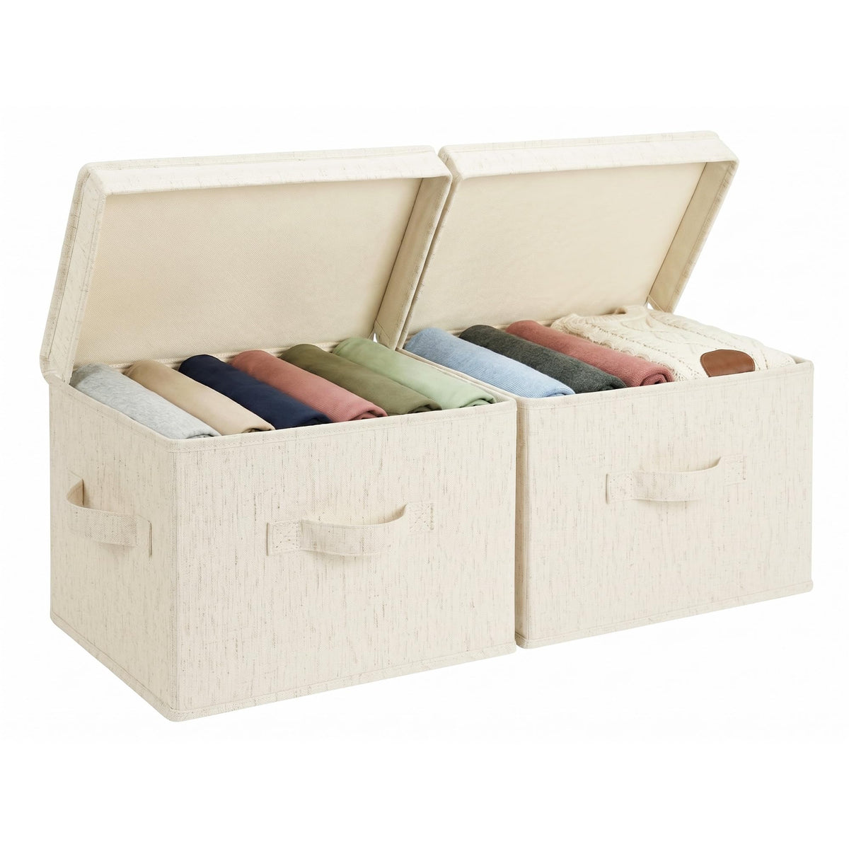 StorageWorks Storage Boxes for Shelves, Fabric Storage Boxes with Lids, Bedroom Storage Baskets with Handles