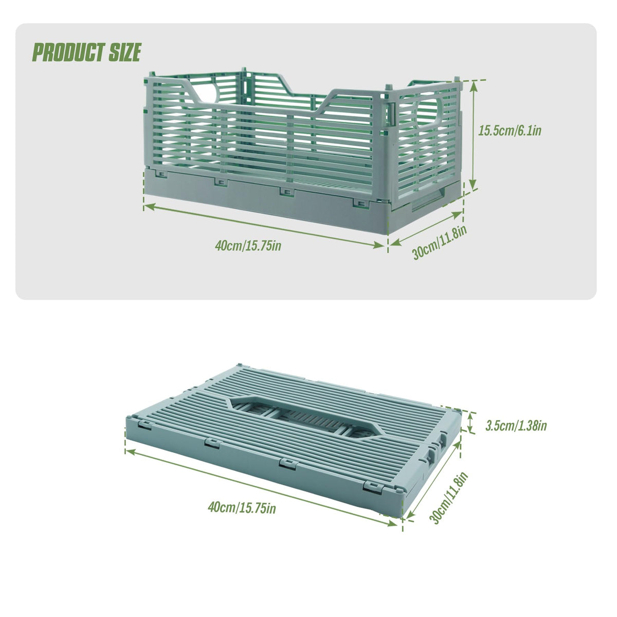 Vivikivi 2-Pack Collapsible Crates Storage Boxes, 40x30x15.5cm, Grey - image 2