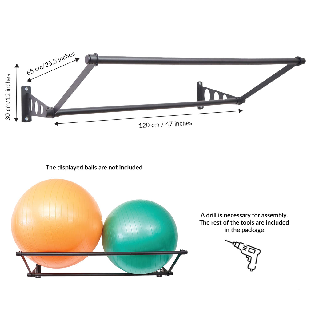Wall Mounted Exercise Ball Holder - Matte Black Steel Rack