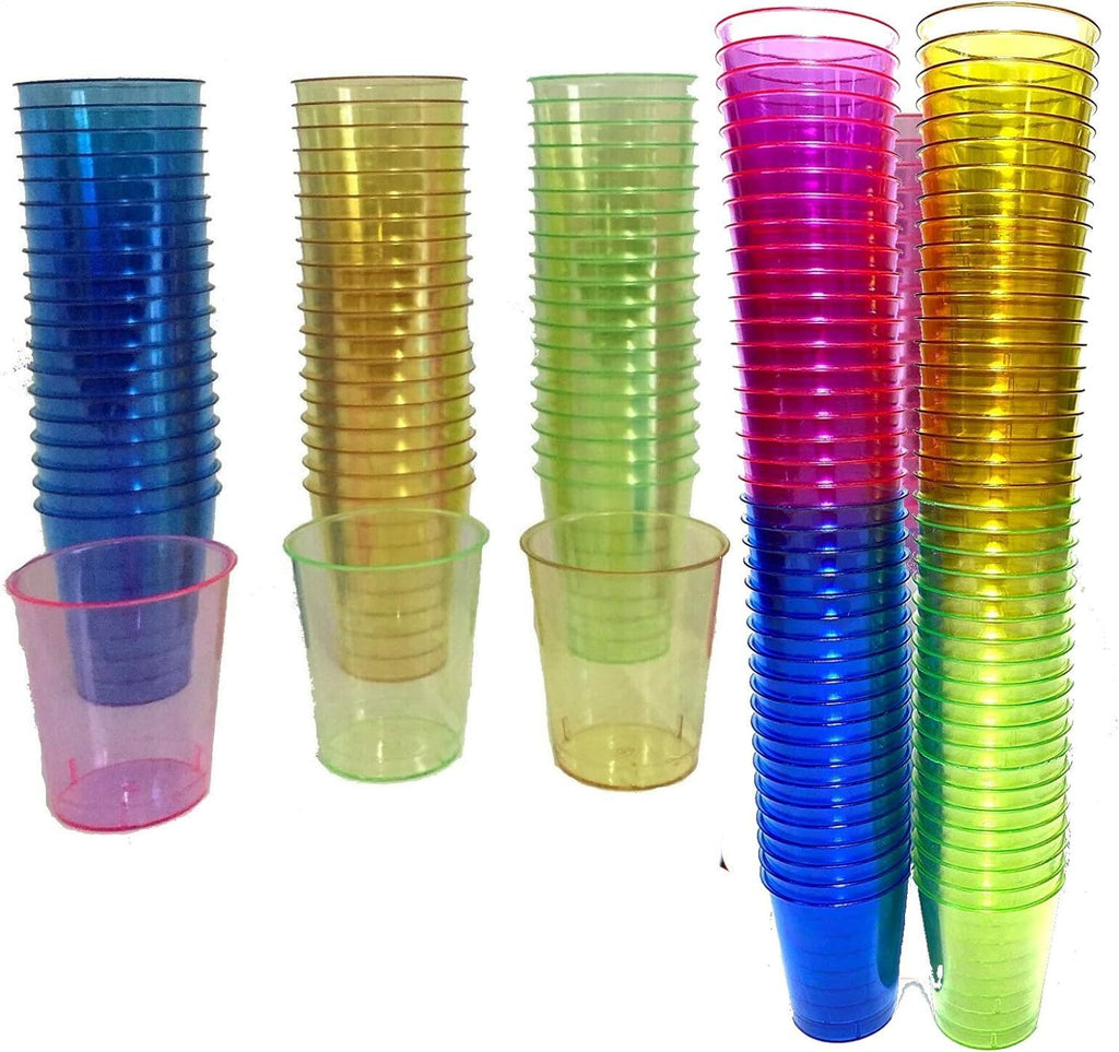 Jolof Store 1600 Neon Plastic Shot Glasses - 30ml Reusable Party Cups
