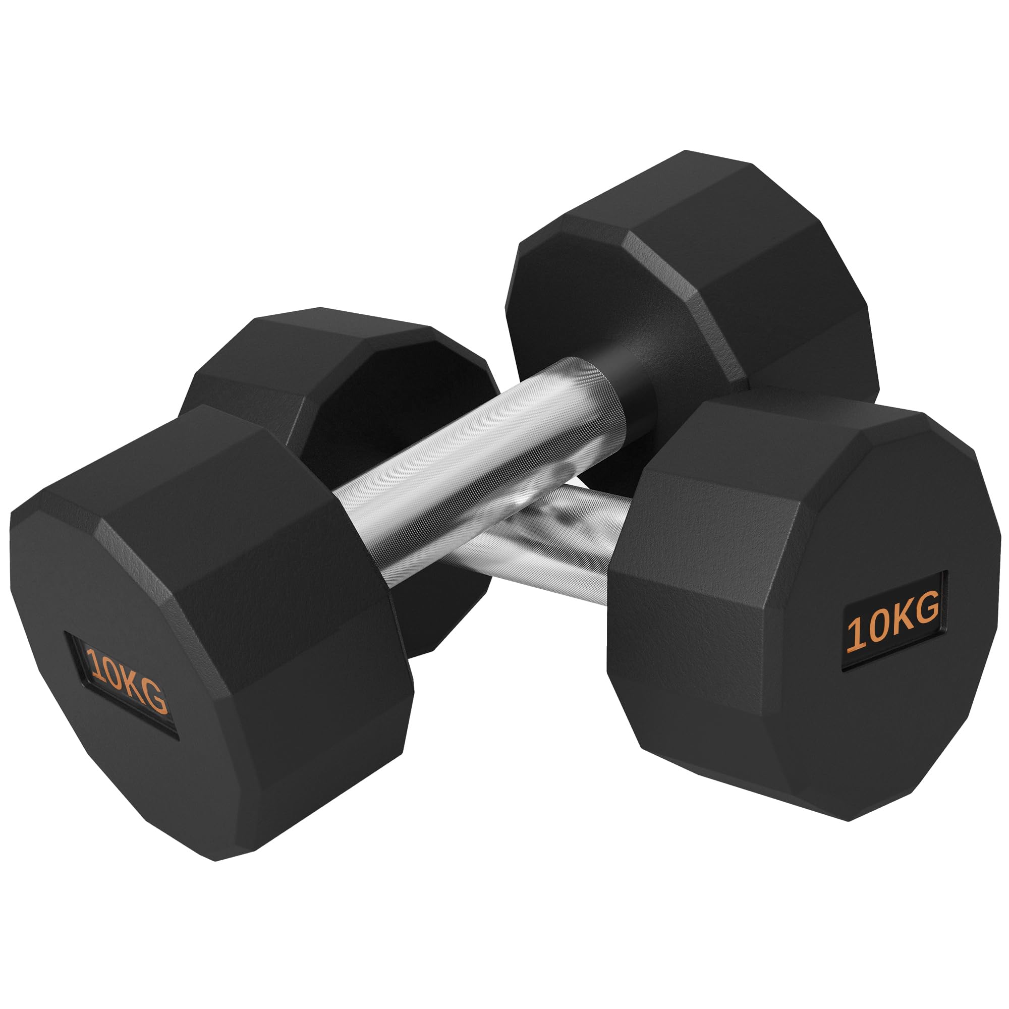 SPORTNOW 10kg Dumbbells Set – 12-Sided Anti-Roll Rubber Hand Weights