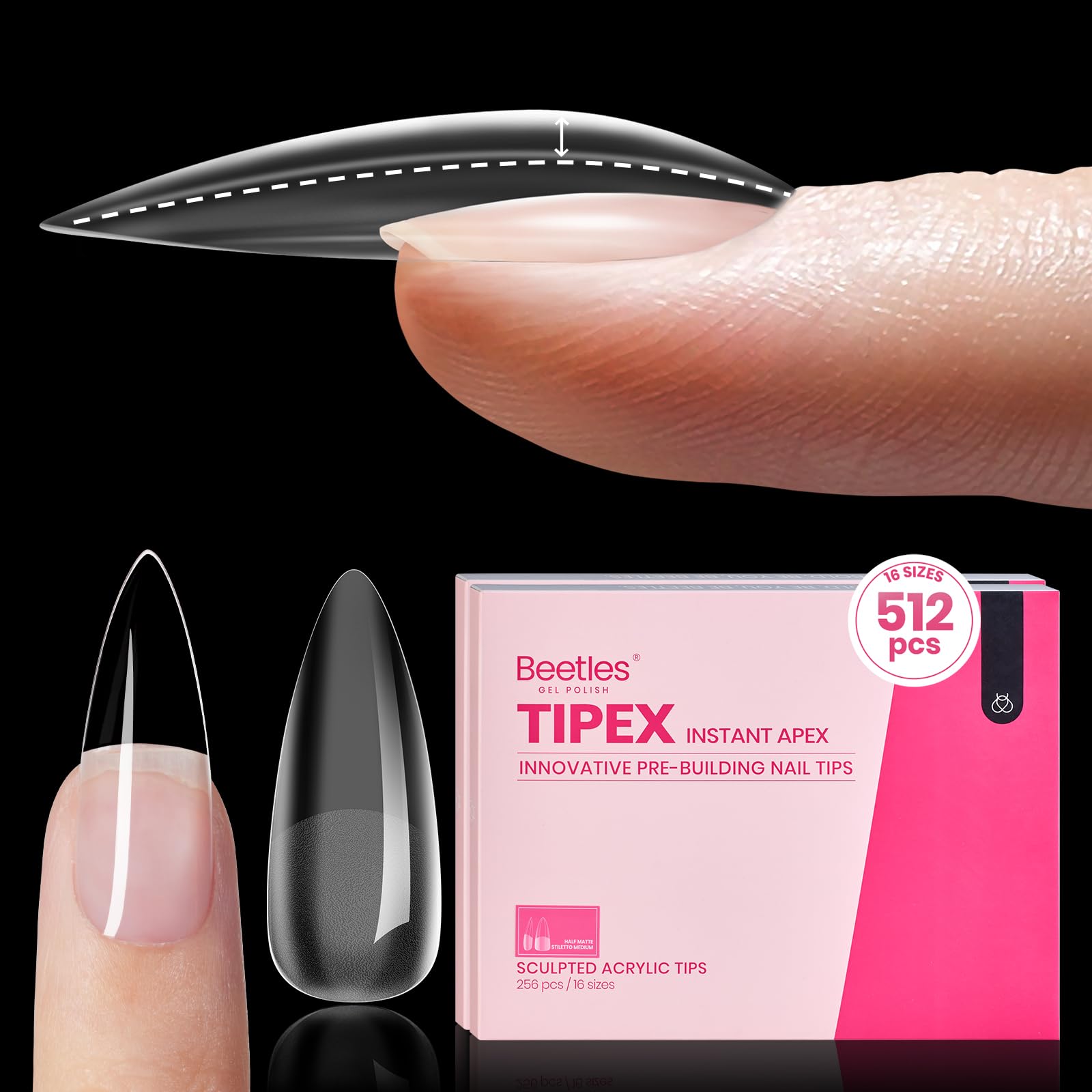 Beetles Tipex Instant Apex Nail Tips – Medium Stiletto Acrylic Nails