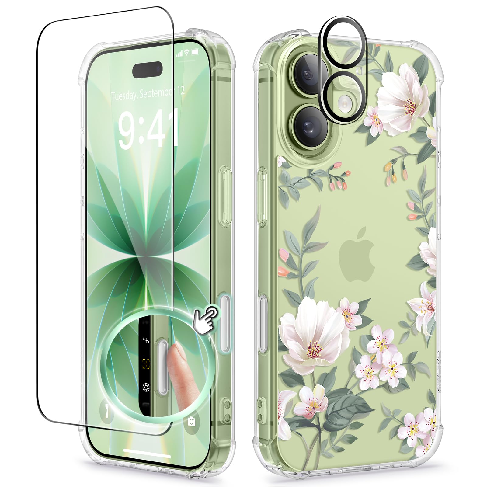 GVIEWIN iPhone 17 Case – Floral Clear Shockproof Cover with Protectors