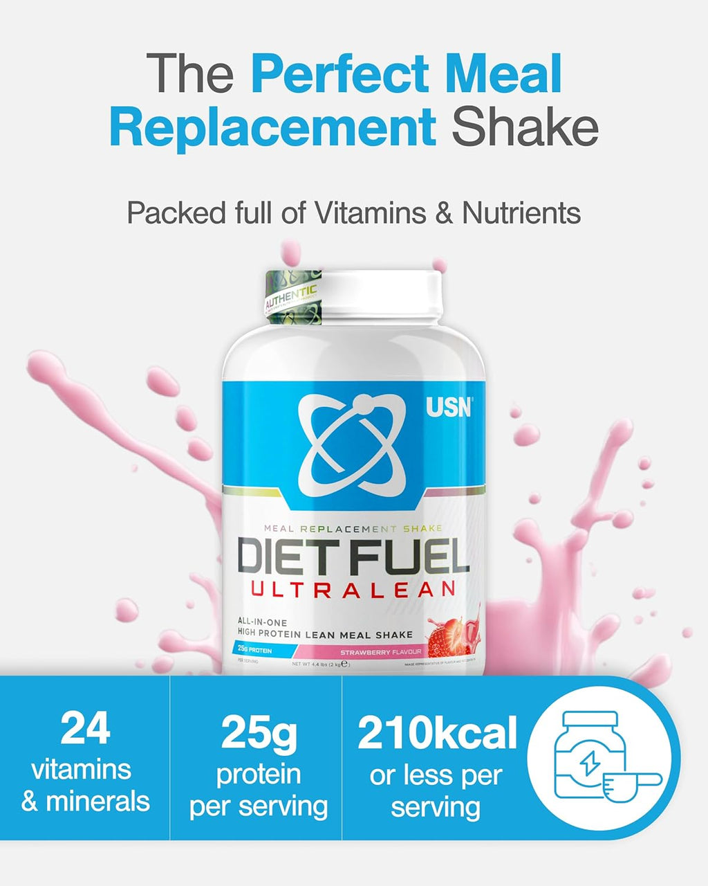 USN Diet Fuel Ultralean Meal Replacement Shake – Strawberry, 2kg