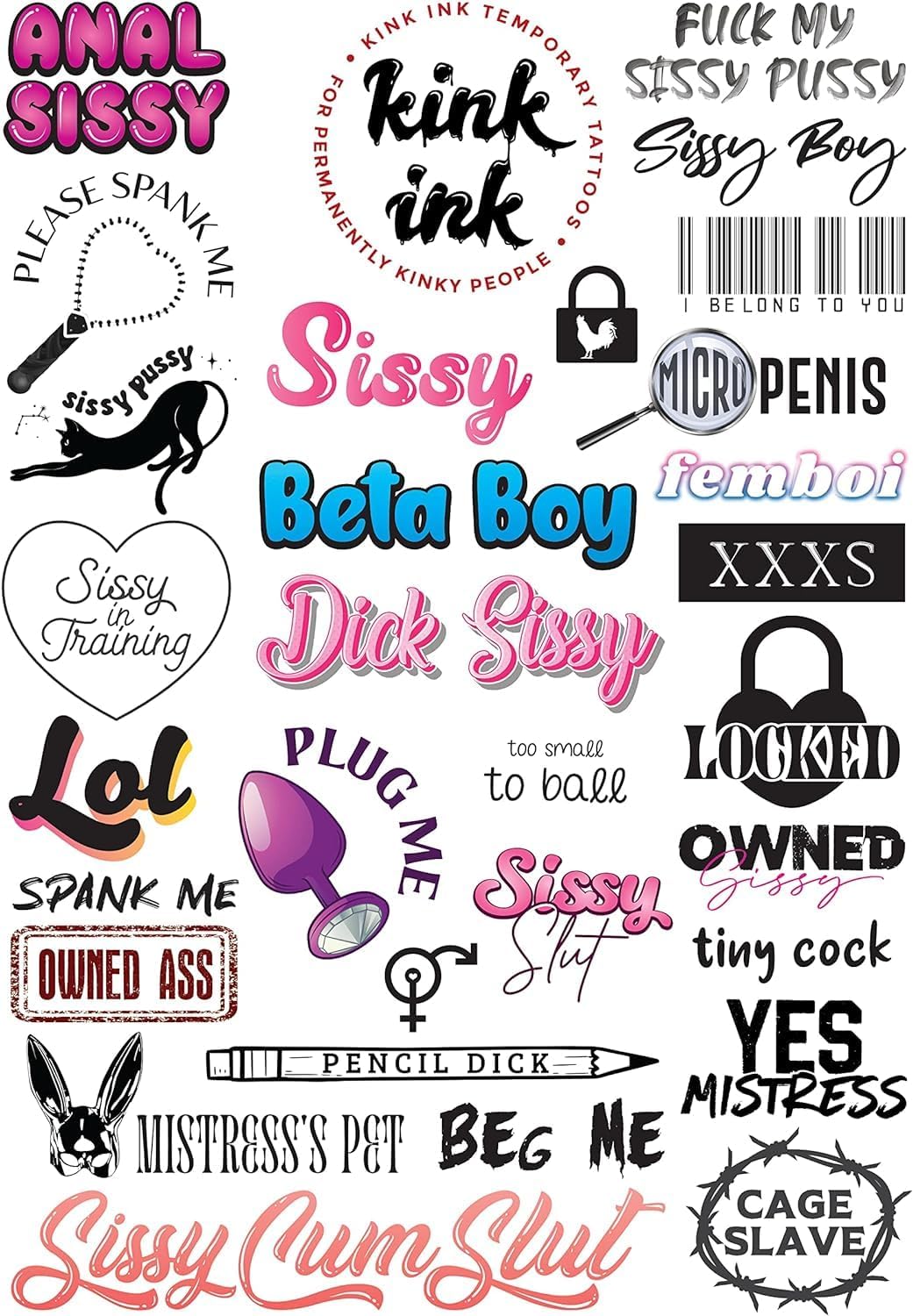 Kink Ink Sissy Temporary Tattoos – 29 Naughty Adult Fake Tattoos for Men