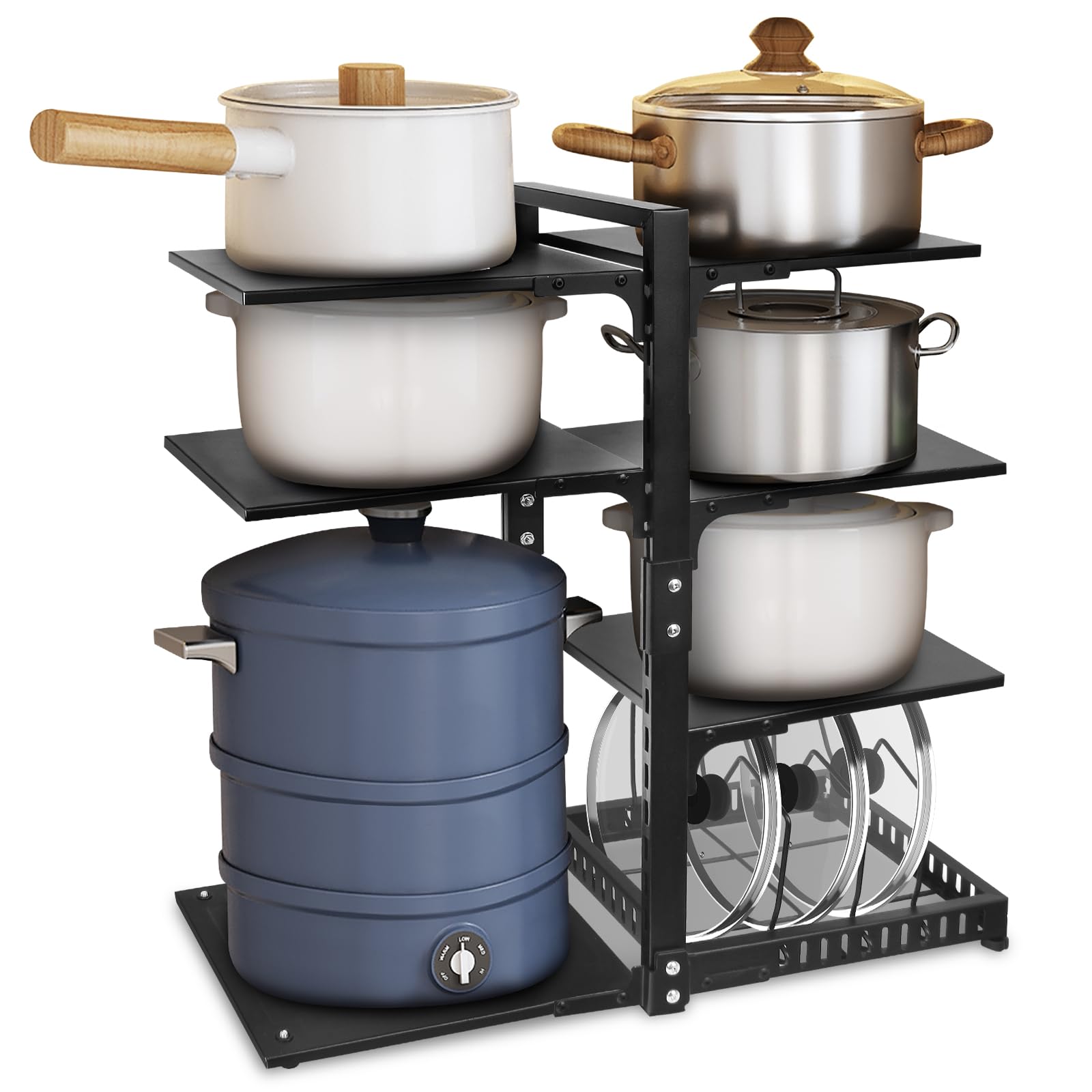 CASONNIK 6+1-Tier Adjustable Pan Organizer Rack | Heavy Duty Carbon Steel