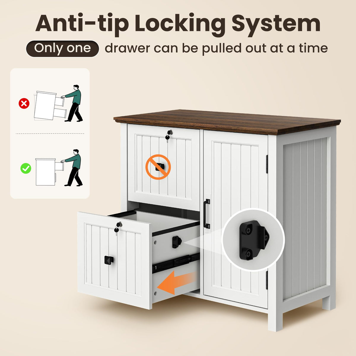 Pamapic File Cabinet, Wooden Filing Cabinet with 2 Lockable Drawers, Under Desk drawers for Letter/A4 Size - image 5