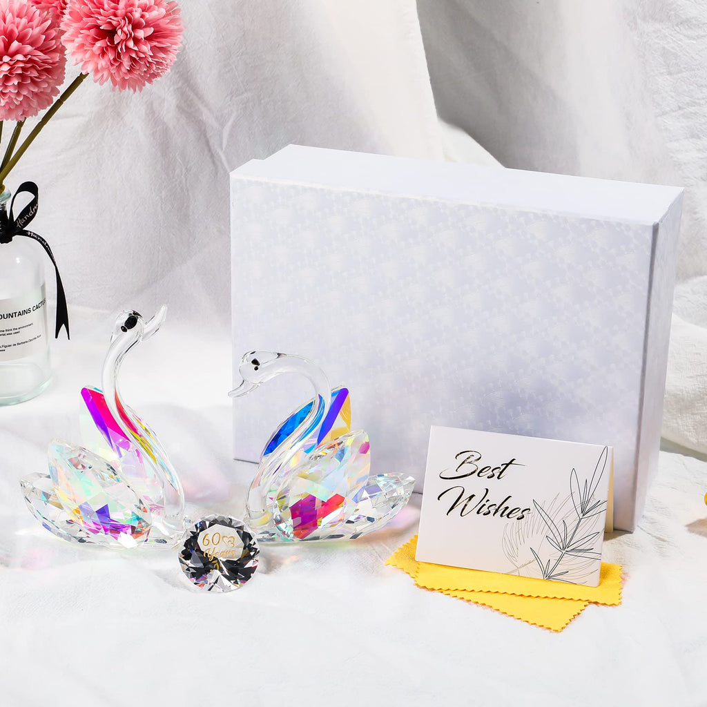 Crystal Swan 60th Anniversary Gift | Glass Figurine Set