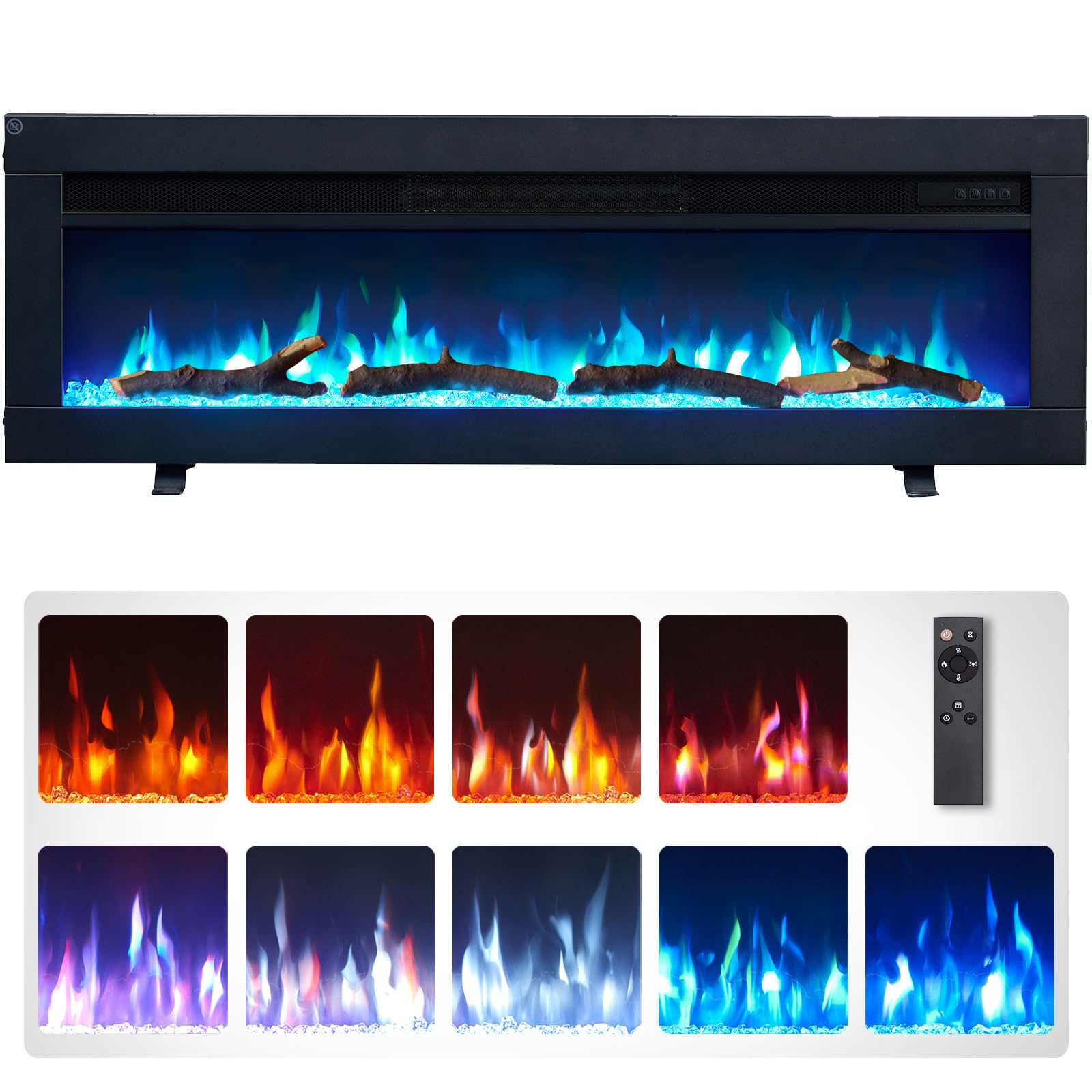 FlameKo Dilton 40" 3-in-1 Electric Fireplace | 9-Color Flame Effect