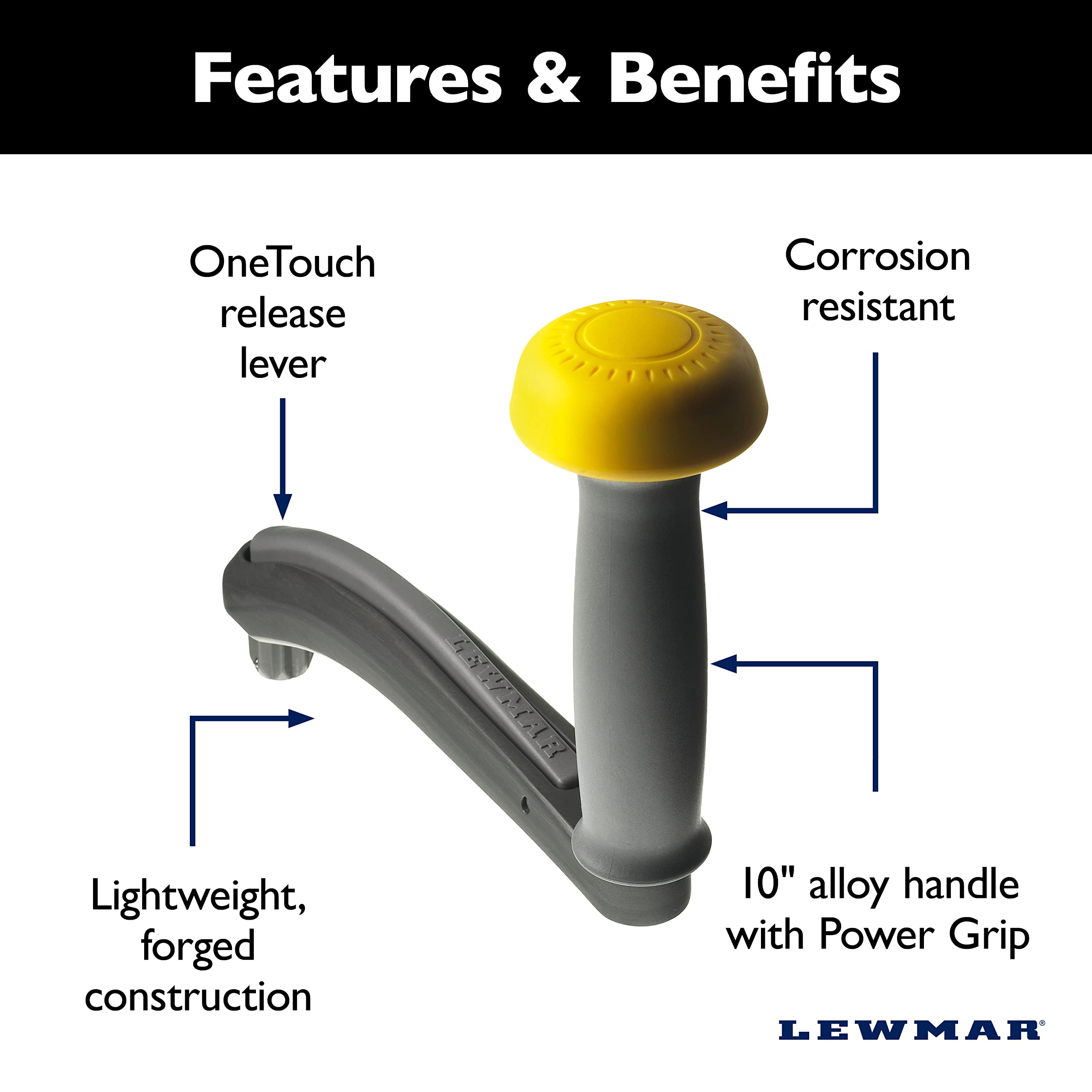 Lewmar 10" One Touch Aluminum Winch Handle with Powergrip
