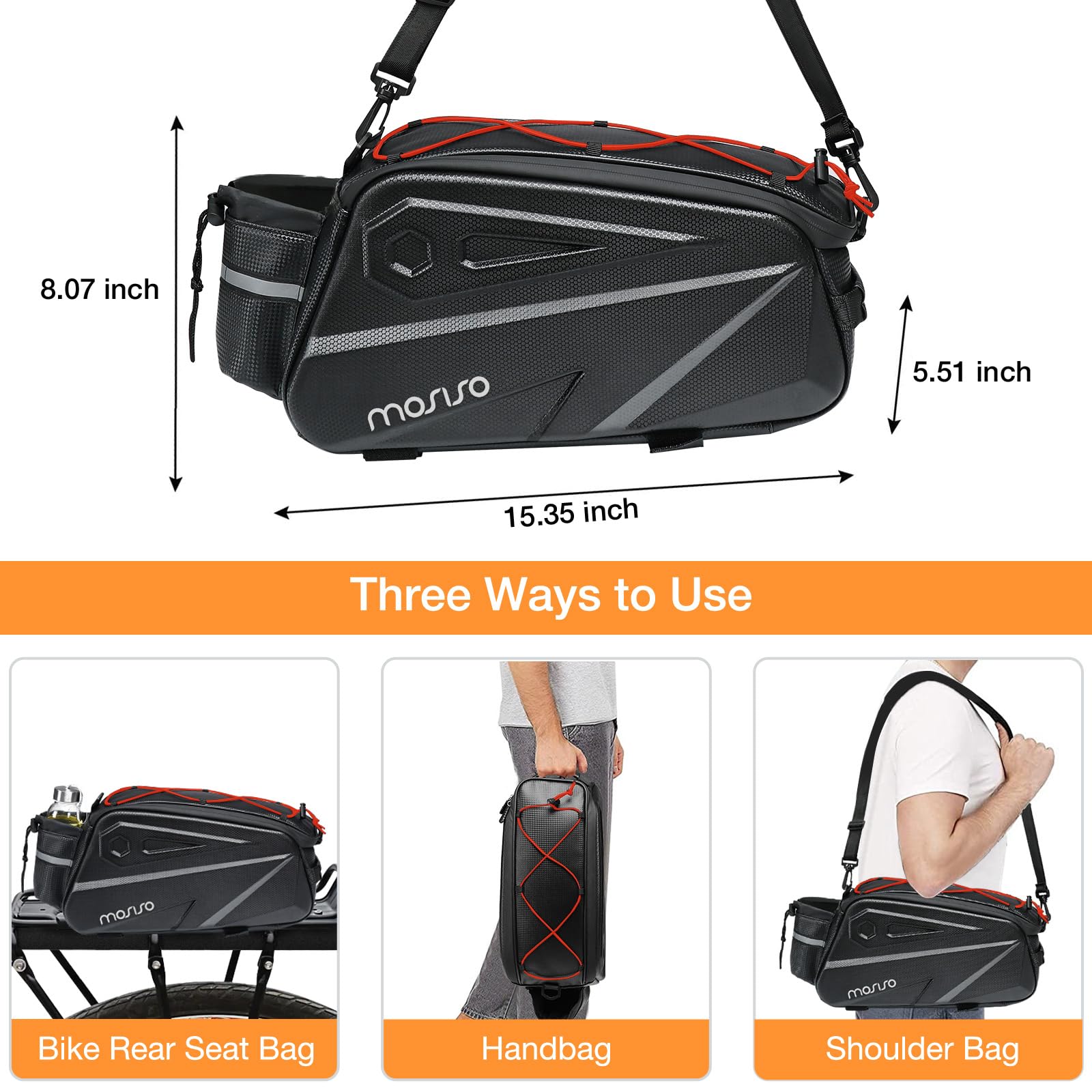 MOSISO 14L Waterproof Bike Rack Bag – EVA Rear Seat Trunk Pannier, Black