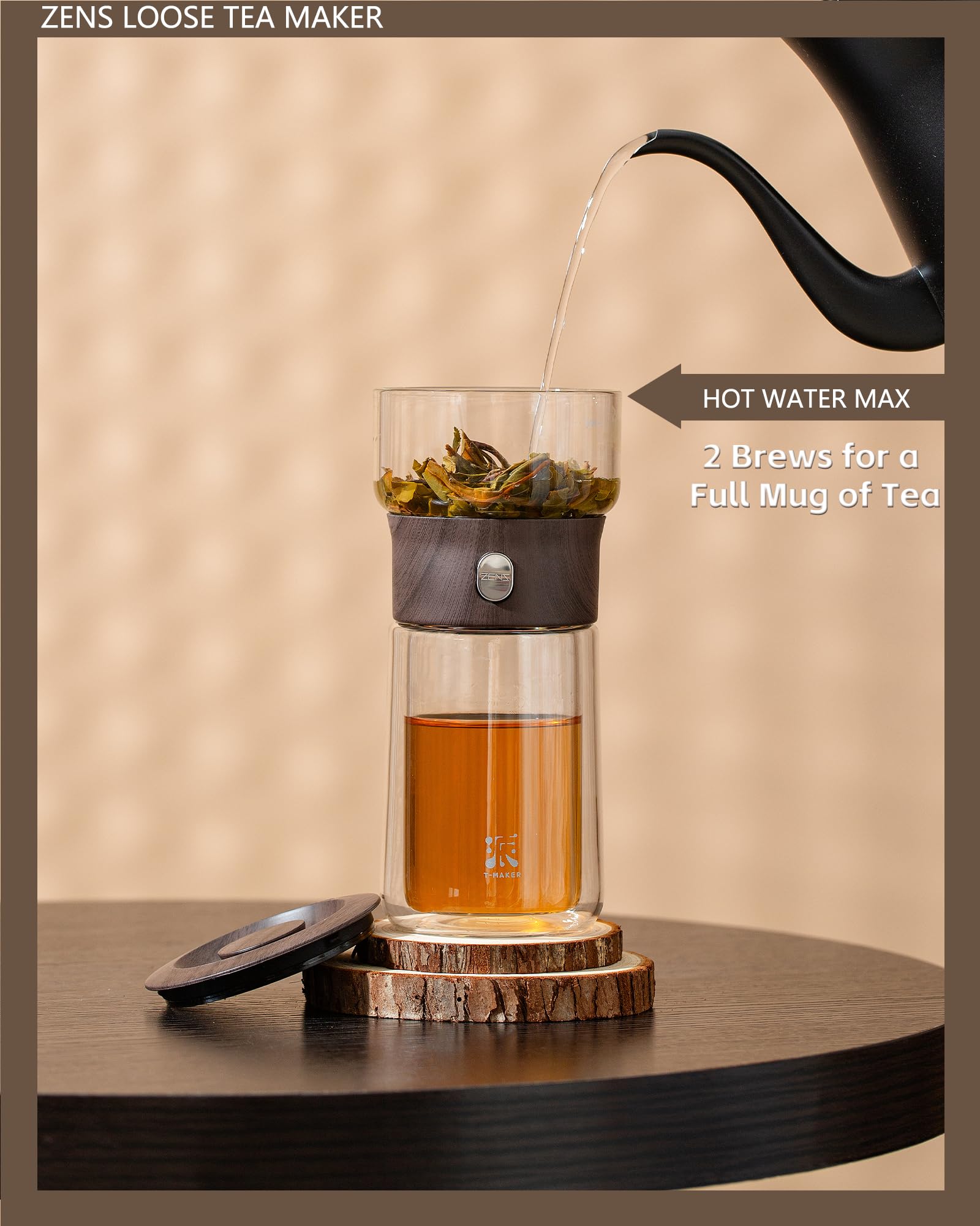 ZENS One Touch Glass Gongfu Teapot – Portable Tea Infuser with 270ml Cup