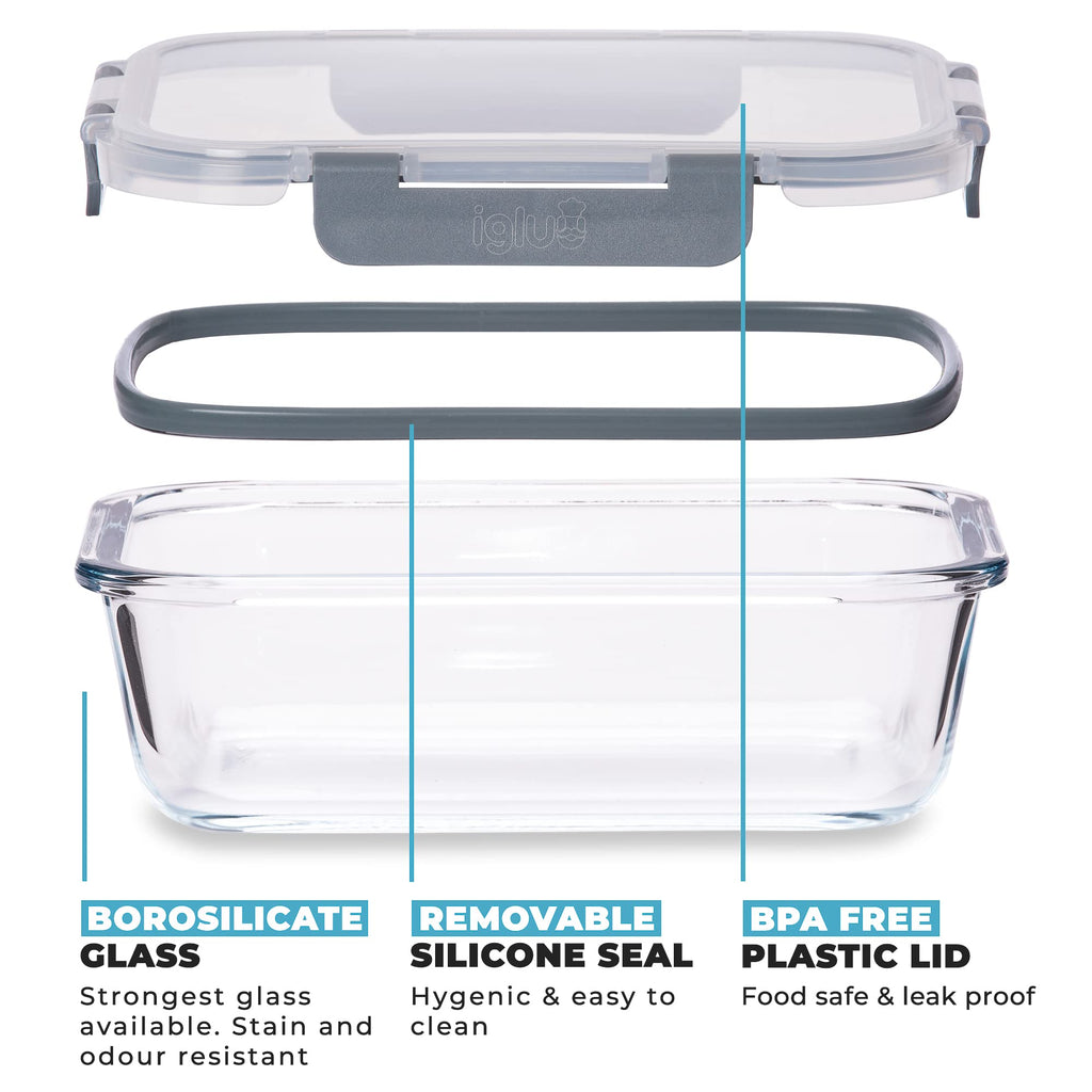 Igluu Glass Meal Prep Containers - 12 Pack Leakproof Borosilicate Glass