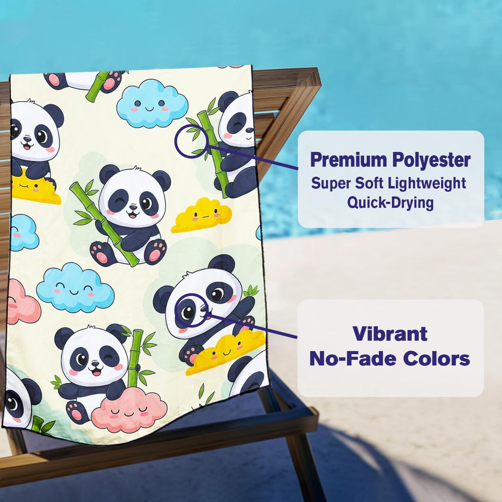 Violetpos Cute Panda & Cloud Beach Towel, Extra Large 180x90 cm 250GSM Microfibre, Sand Free Quick Dry - image 3