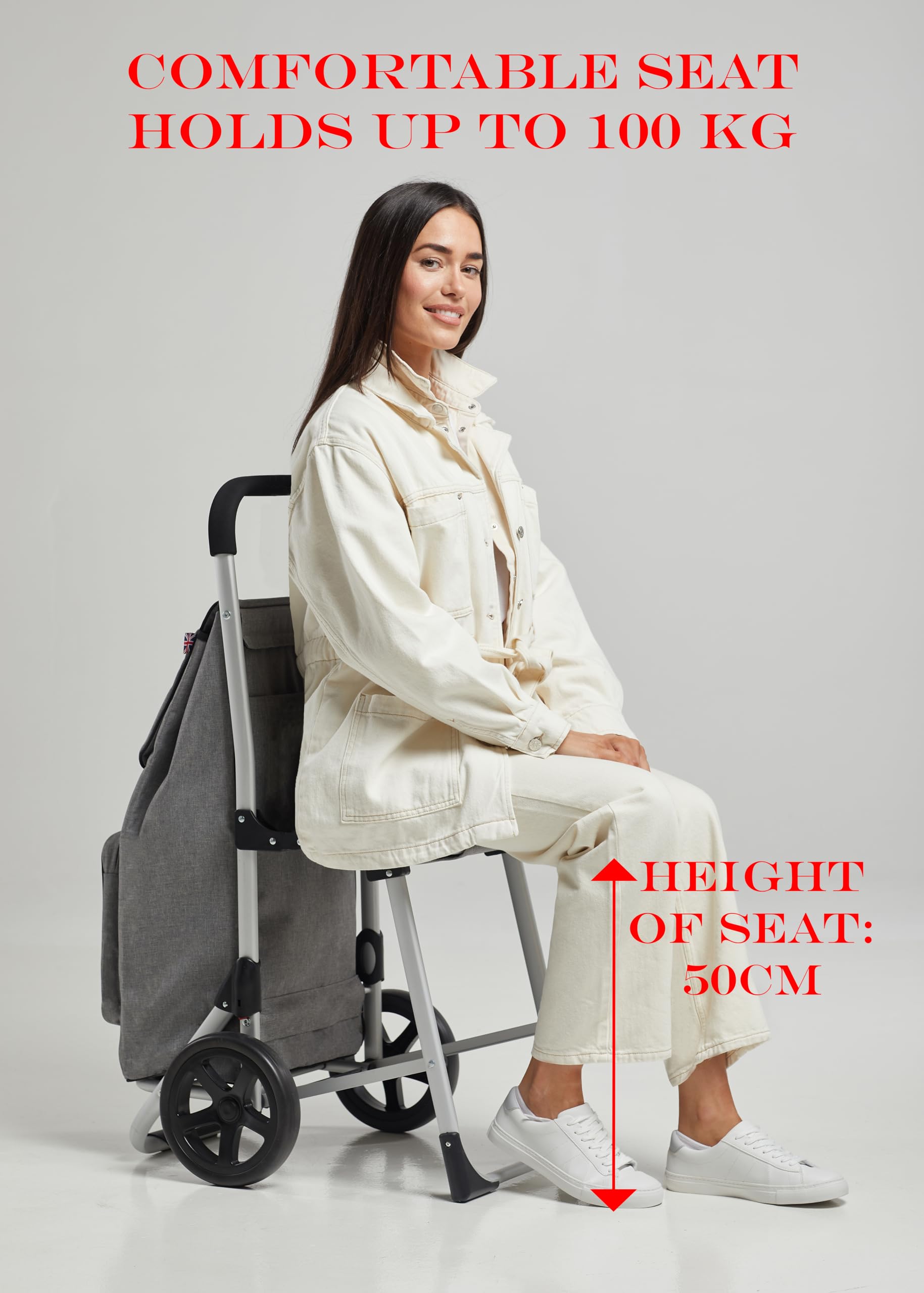 Bergs Aluminium Shopping Trolley with Seat – Lightweight Grey Cart