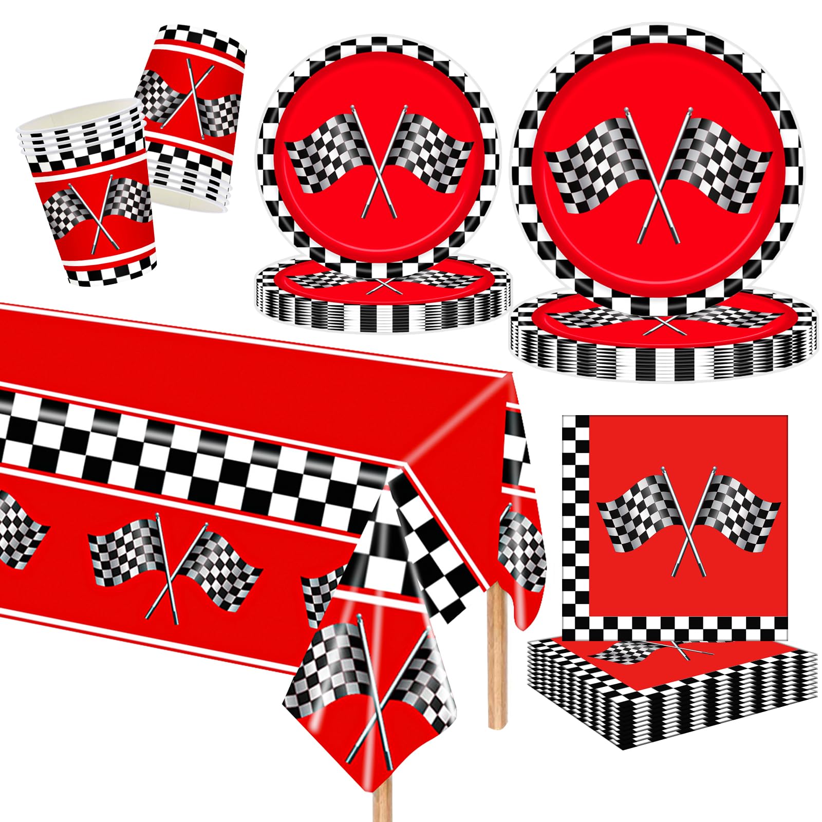 Racing Car Party Tableware Set – 97 Pcs F1 Checkered Flag Decor