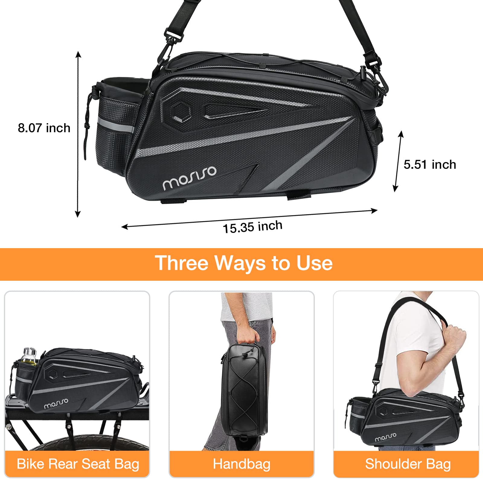MOSISO 14L Waterproof Bike Rack Bag – EVA Rear Seat Trunk Pannier, Black