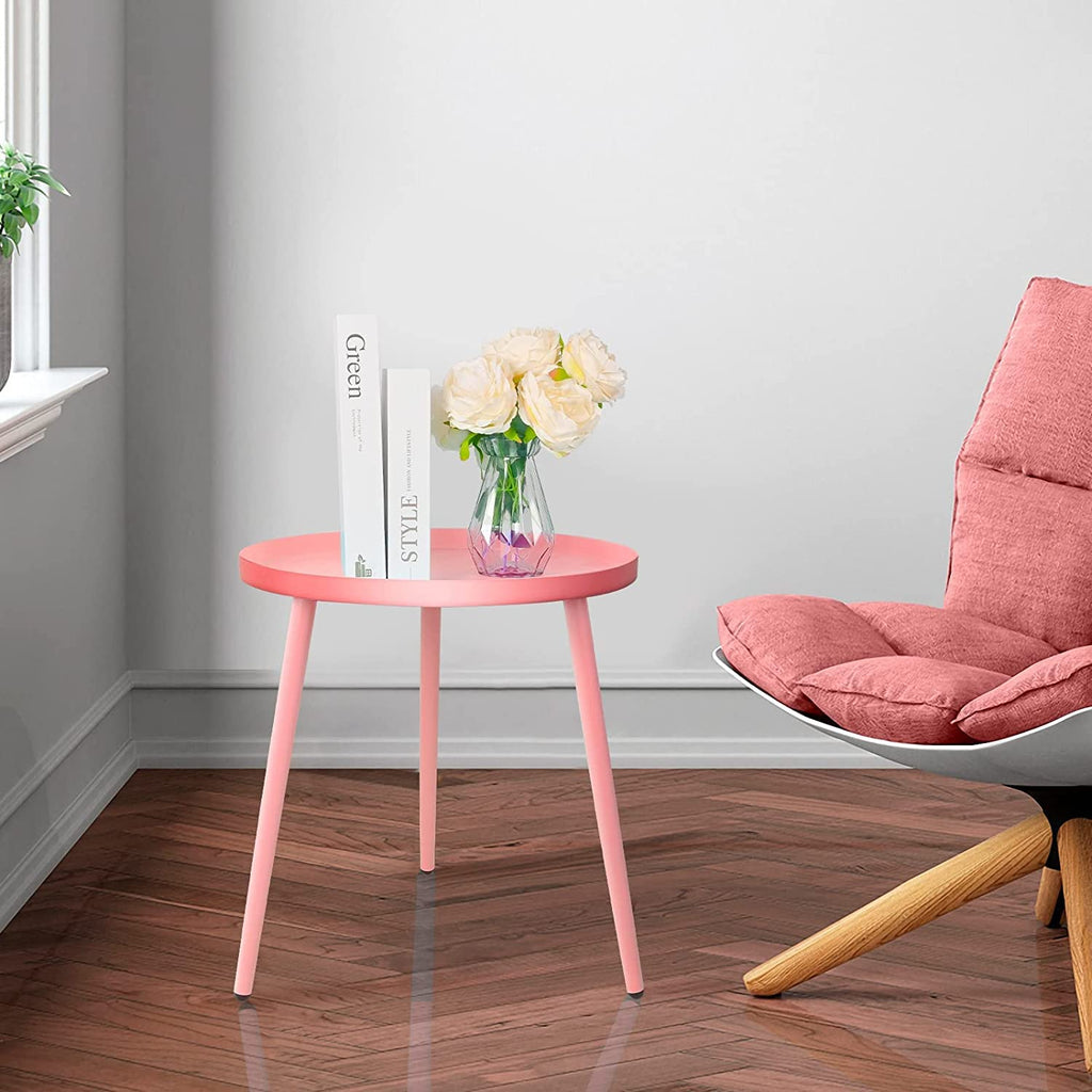 AOJEZOR Round Metal Side Table | Small Outdoor End Table & Nightstand - Pink