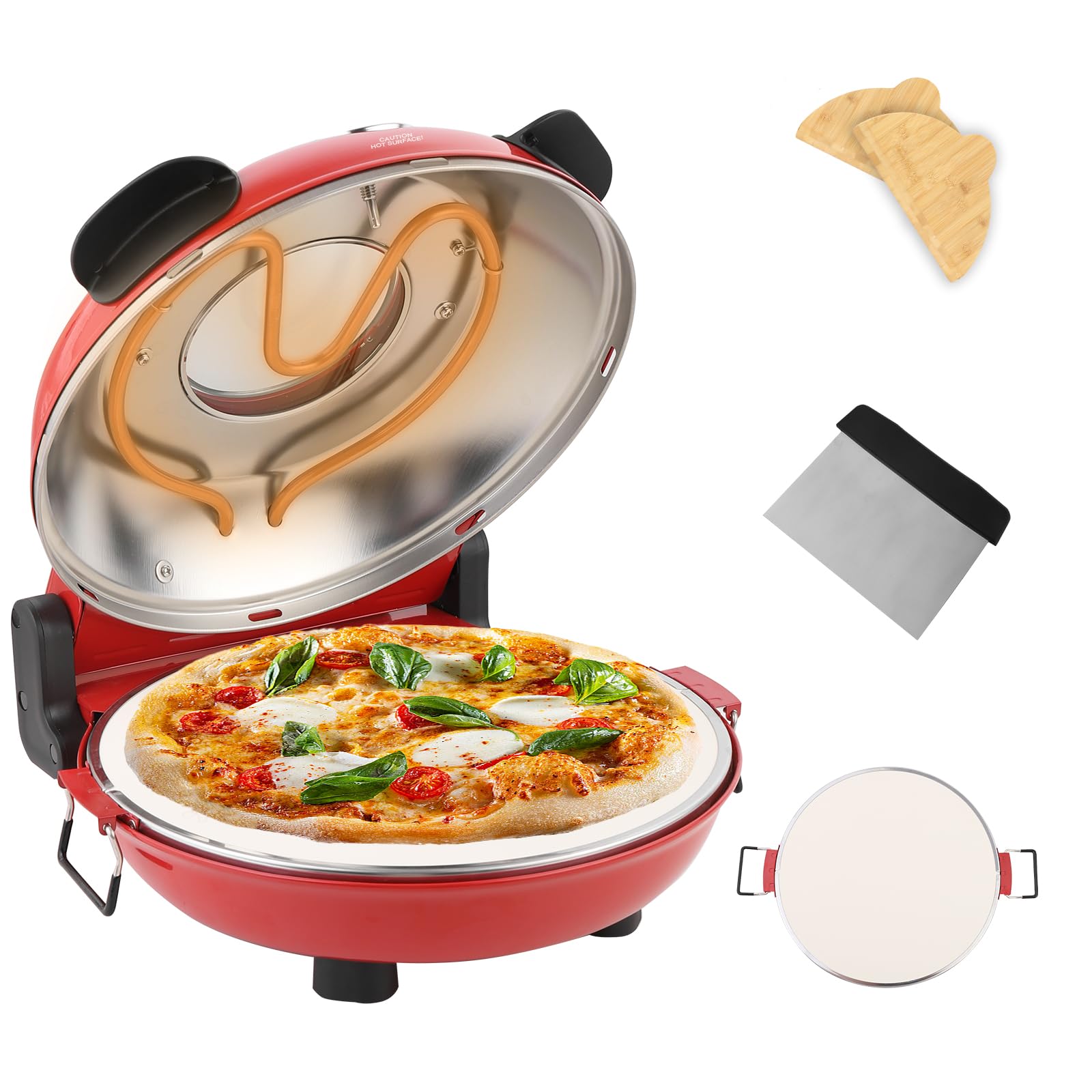 YIBAKE Electric Pizza Oven – 1200W Stone-Baked Pizza Maker with 12" Stone