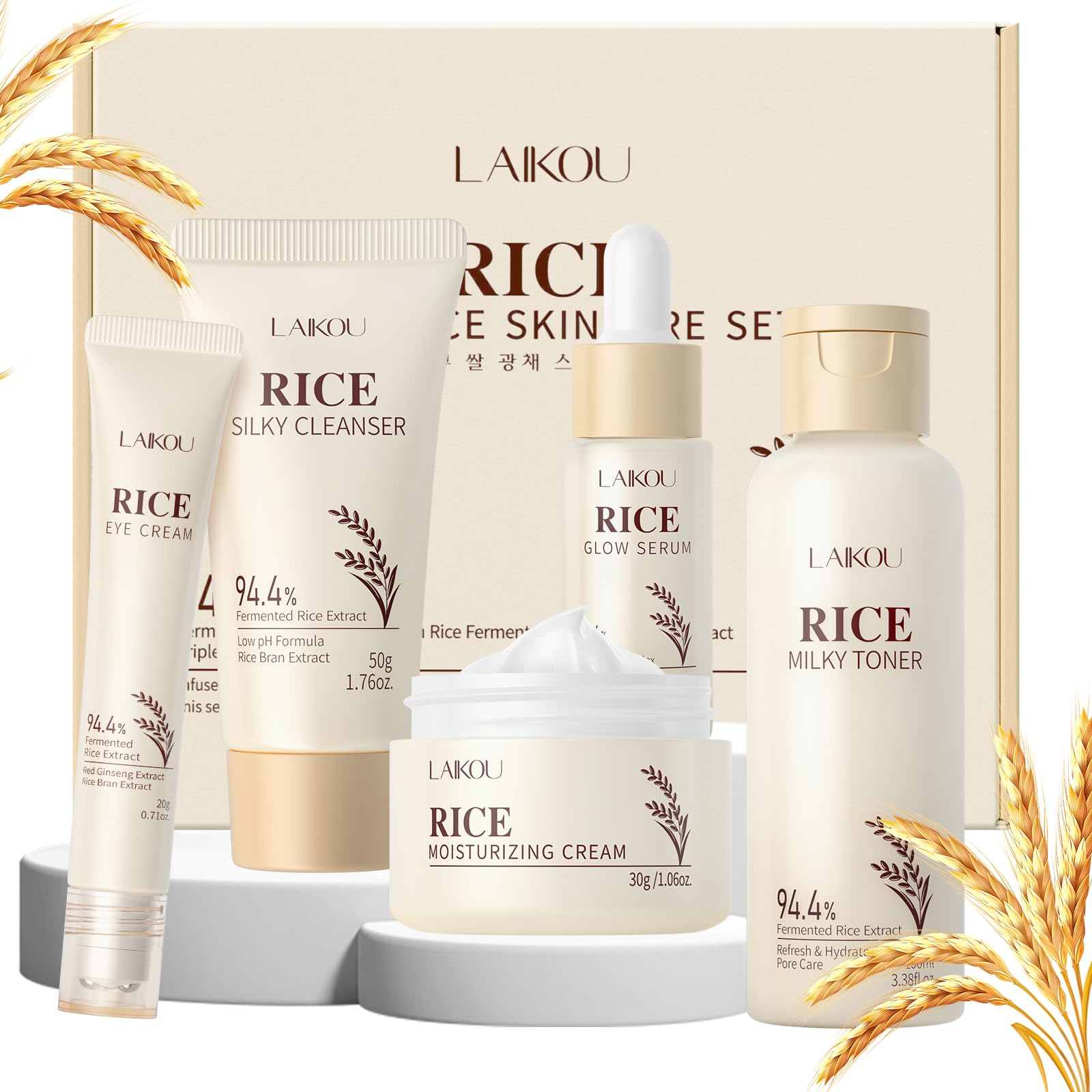 LAIKOU Korean Rice Skincare Set - 5-Piece Hydrating & Brightening Kit