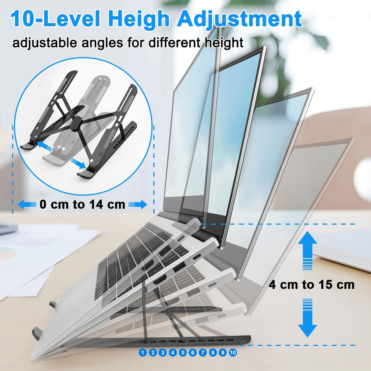 MECHEER Laptop Stand for Desk Adjustable, Folding Tablet Stand Aluminum Laptops Holder, Portable Laptop Riser for Desk - image 5