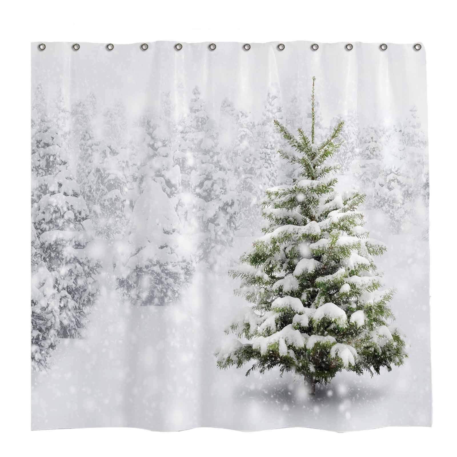 Jolof Store Christmas Shower Curtain – Winter Forest Snowflake Polyester