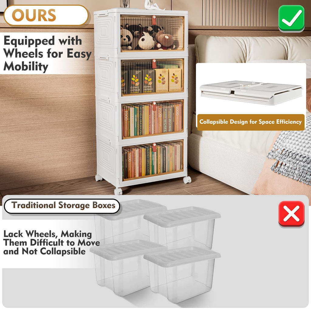 TidyTrove 4-Tier Stackable Plastic Storage Bins with Wheels | 92L