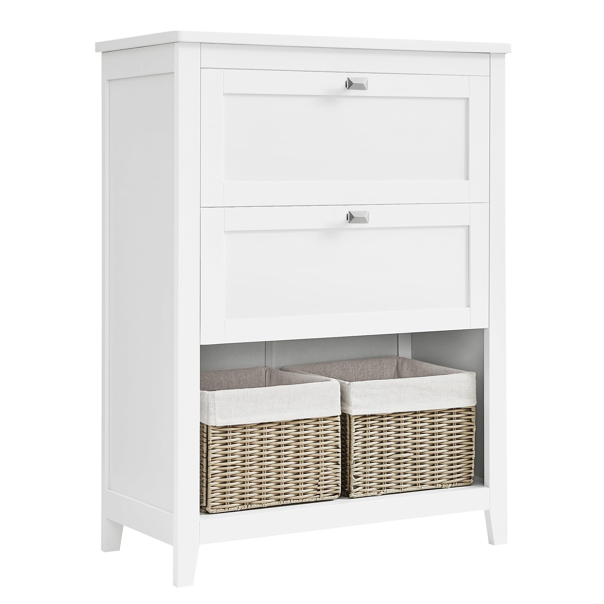 VASAGLE Bathroom Storage Cabinet | 2 Drawers & Rattan Baskets | Cloud White