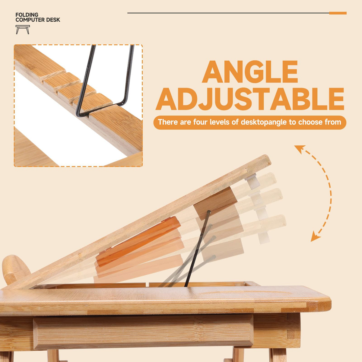 Adjustable Bamboo Laptop Desk with Cooling Fan, Foldable Bed Tray for Breakfast, Writing, and Drawing, with Tilting Top and Drawer - image 4