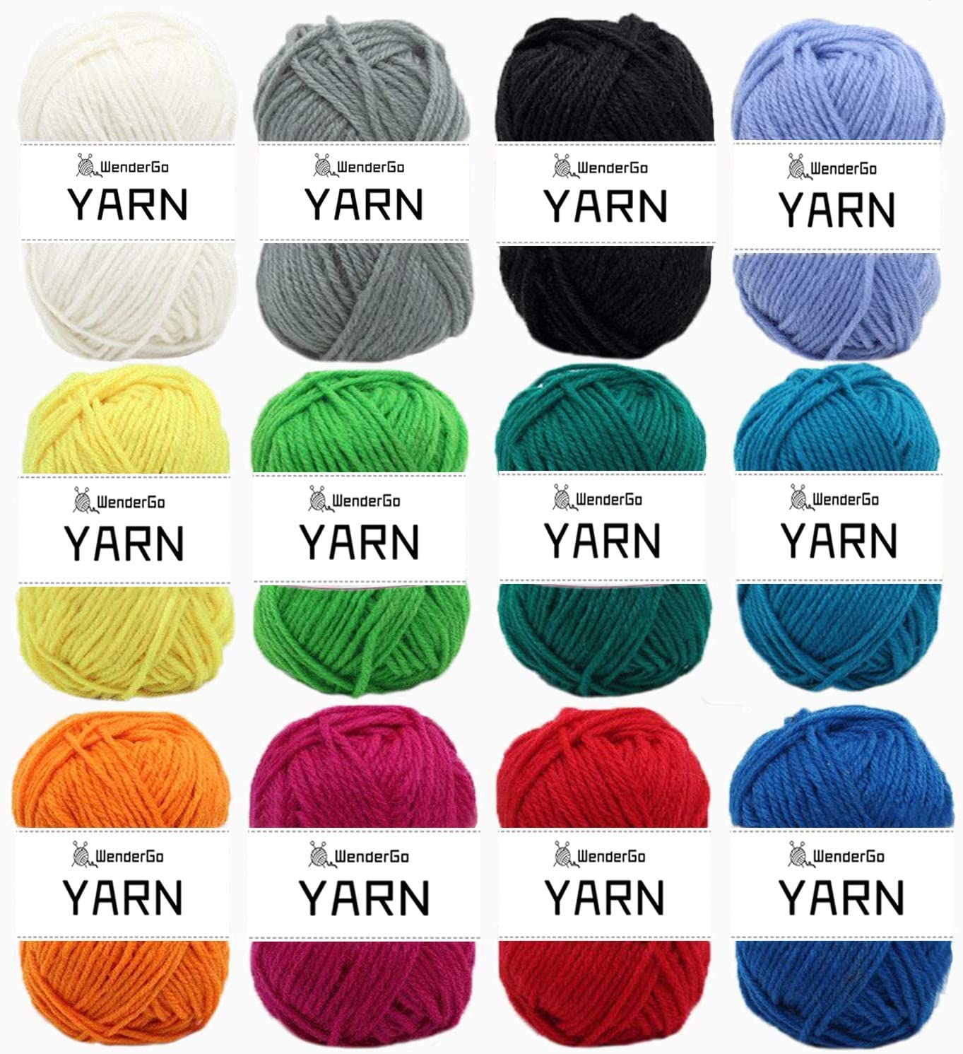 Wendergo 12x50g Double Knitting Acrylic Yarn Pack with Crochet Hook Kit