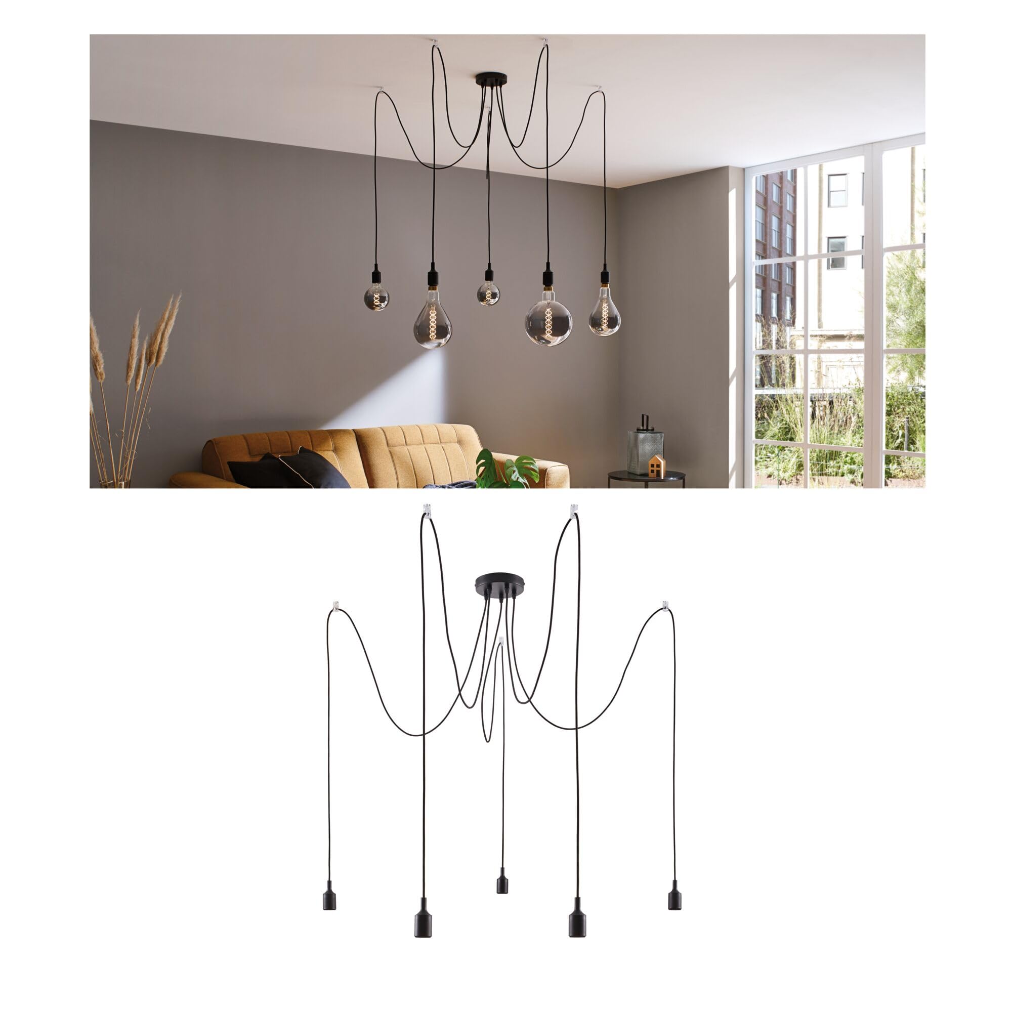 Paulmann Ketil Neordic 5-Lamp Sputnik Pendant Light – Black Metal E27