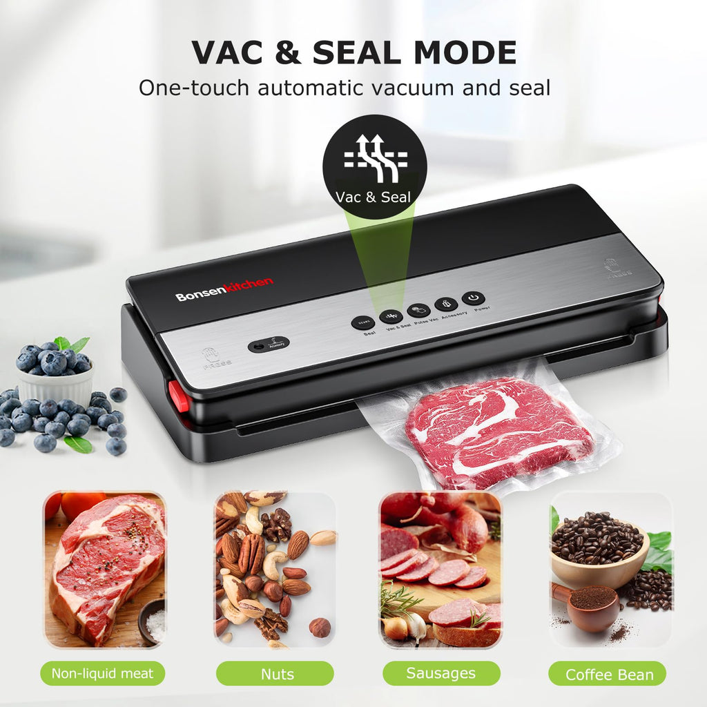Bonsenkitchen Vacuum Sealer Machine with Built-in Cutter and 50 Bags
