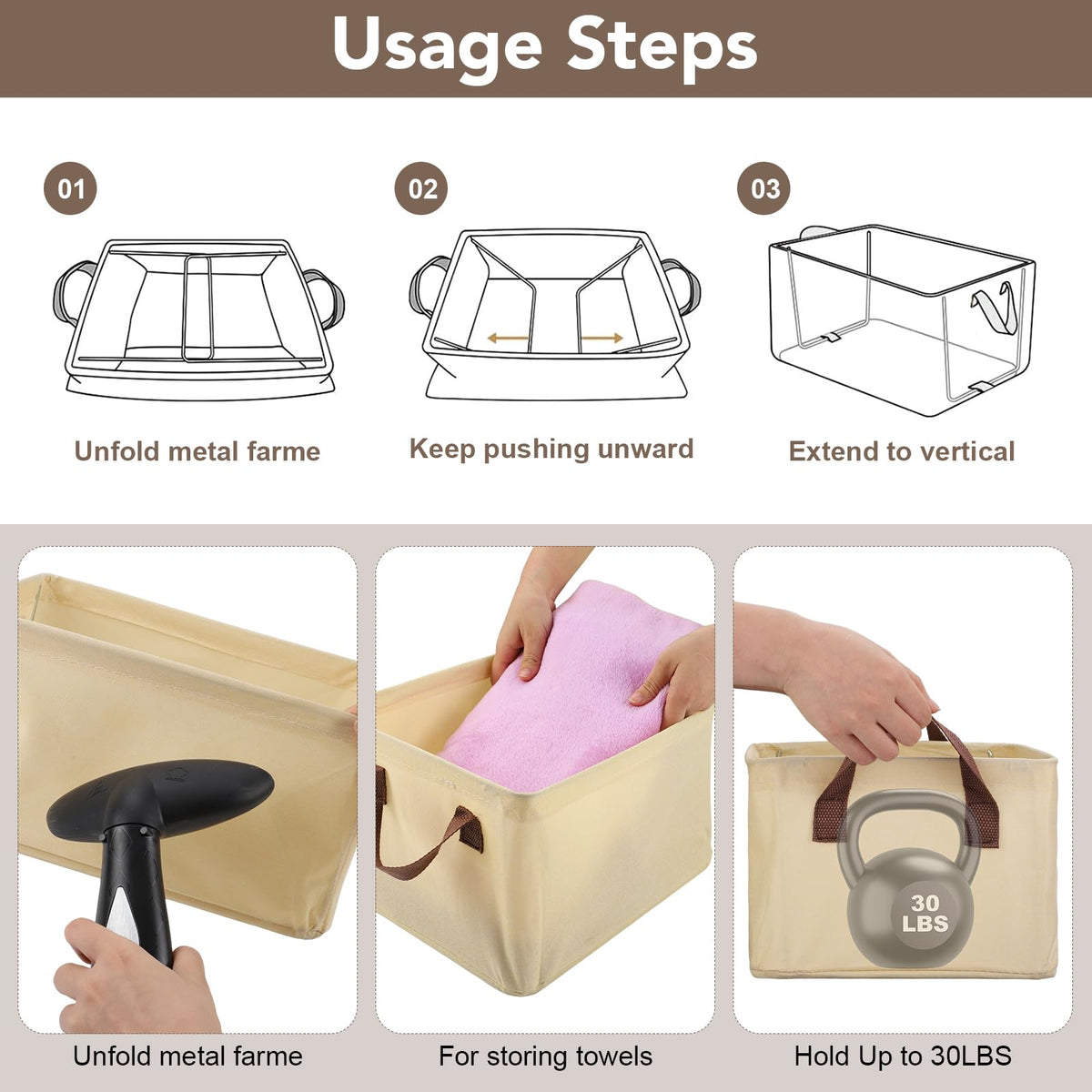 4 Pack Storage Baskets for Shelf, Small Closet Organizers and Storage Beige - image 3