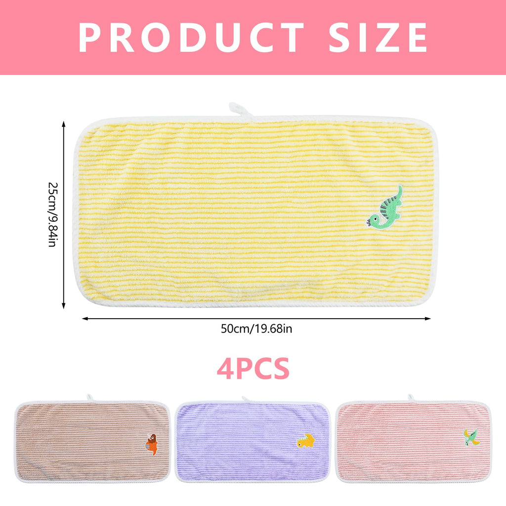 Fadcaer 4 Pcs Soft Kids Washcloth Towels with Embroidered, Multicolor Children's Facial Towel