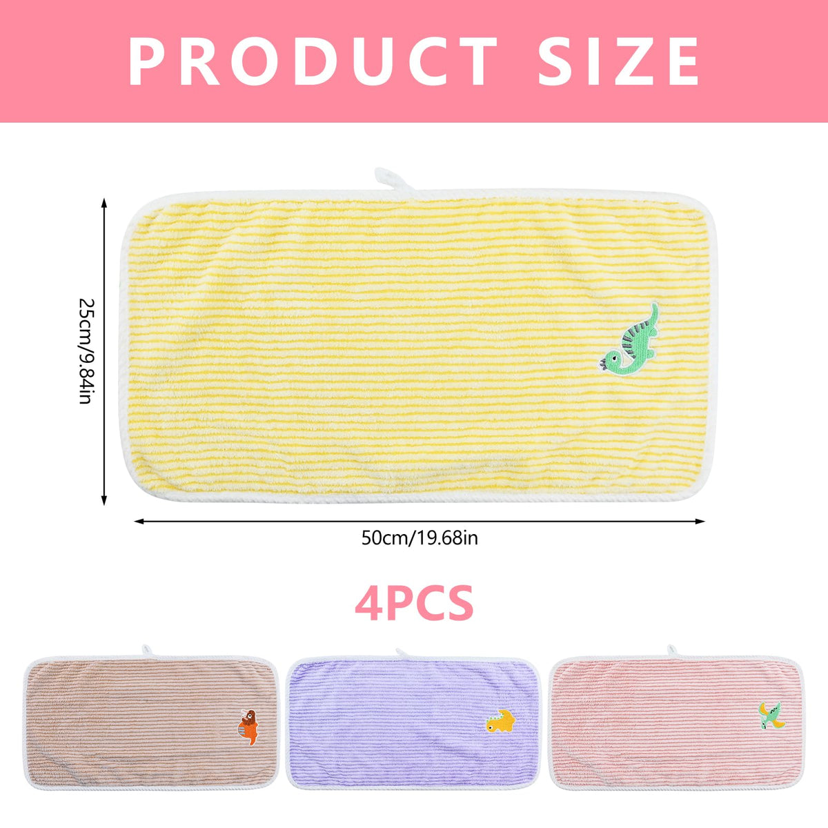 Fadcaer 4 Pcs Soft Kids Washcloth Towels with Embroidered, Multicolor Children's Facial Towel