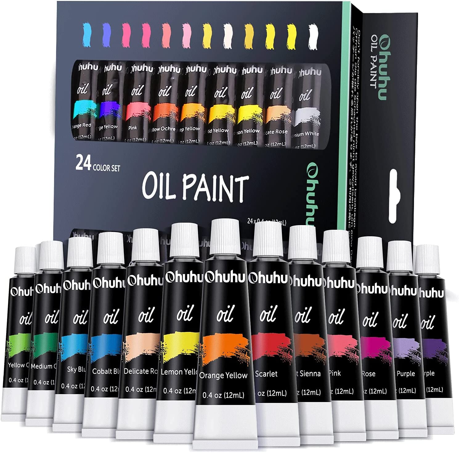 Ohuhu Oil Paint Set - 24 Vibrant Colors x 12ml Tubes for Artists & Beginners