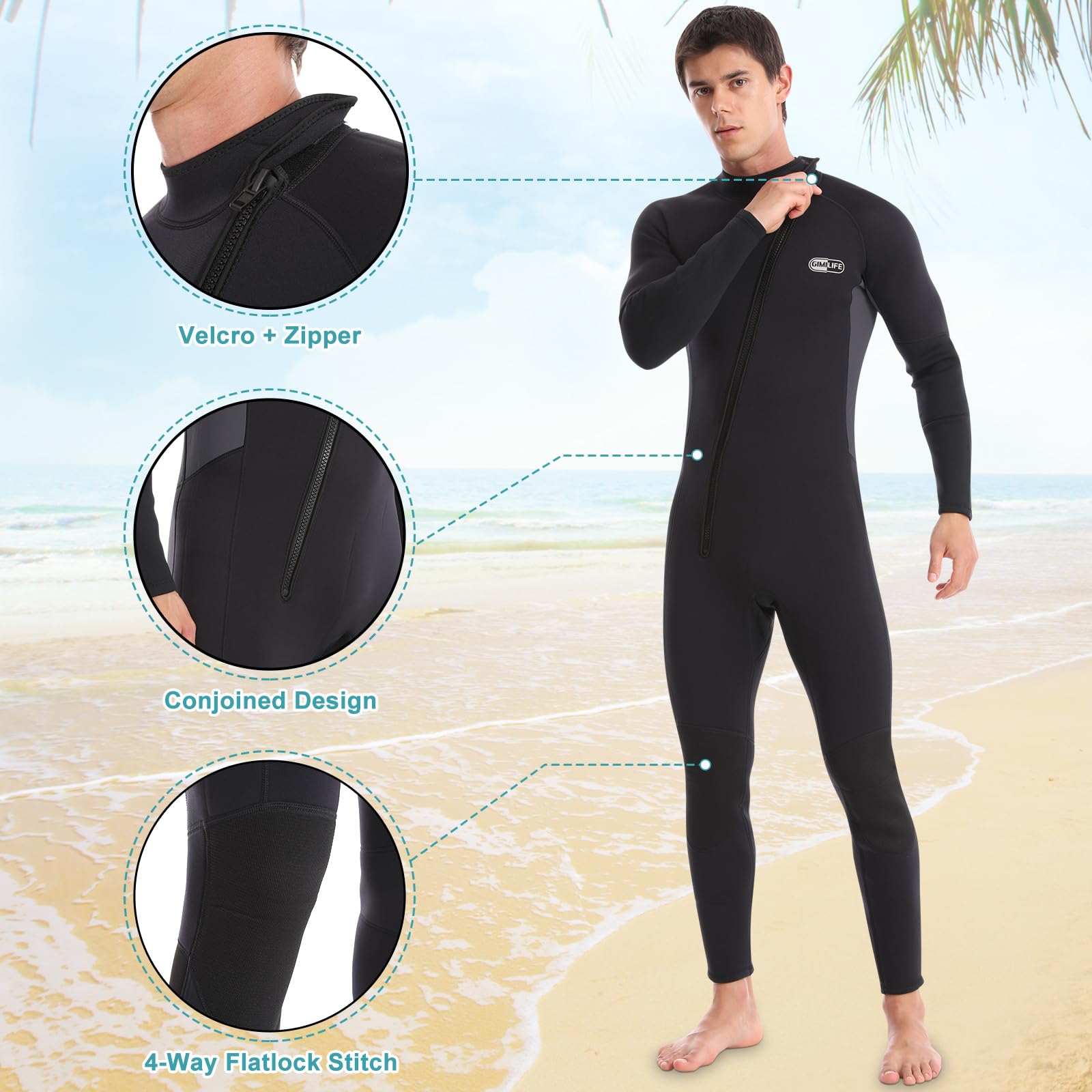 Men's 3mm Neoprene Full Wetsuit for Diving and Surfing