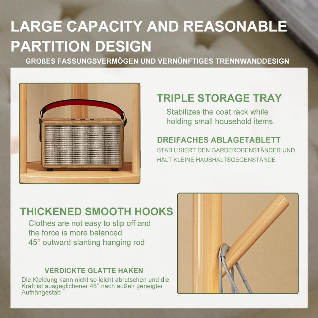 KZOBYD Rotate Coat Rack Stand, Revolving Hall Tree with Round Storage Shelf