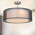 SPARKSOR Modern 2-Tier Black Fabric Drum Pendant Light – 50cm Ceiling Lamp