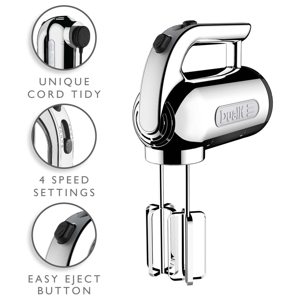 Dualit 400W Hand Mixer in Chrome | 4-Speed with Baking Attachments