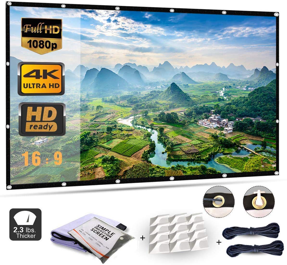 Mebios 120 Inch Projection Screen | Portable 4K HD Matte White Canvas