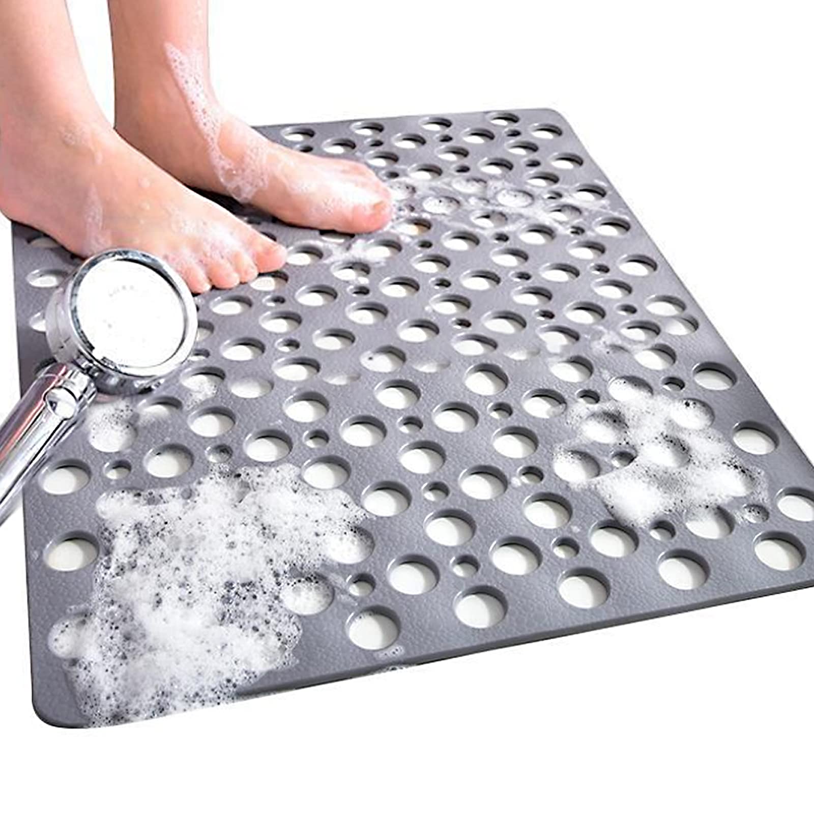 Venuso Non-Slip Square Shower Mat – Anti-Mould Rubber Bath Mat, Grey